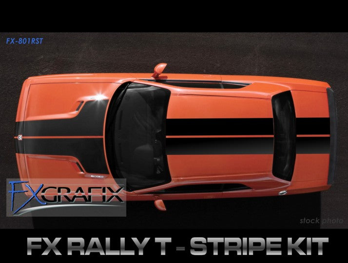 Dodge Challenger SRT8 Front to back Hood T-Stripes with Rally Racing Stripes After Market Replacement Graphics