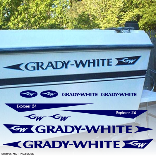 Grady White Explorer 24 Explorer Decal Set Factory Sized Hull Replacement Restoration Graphics Stickers