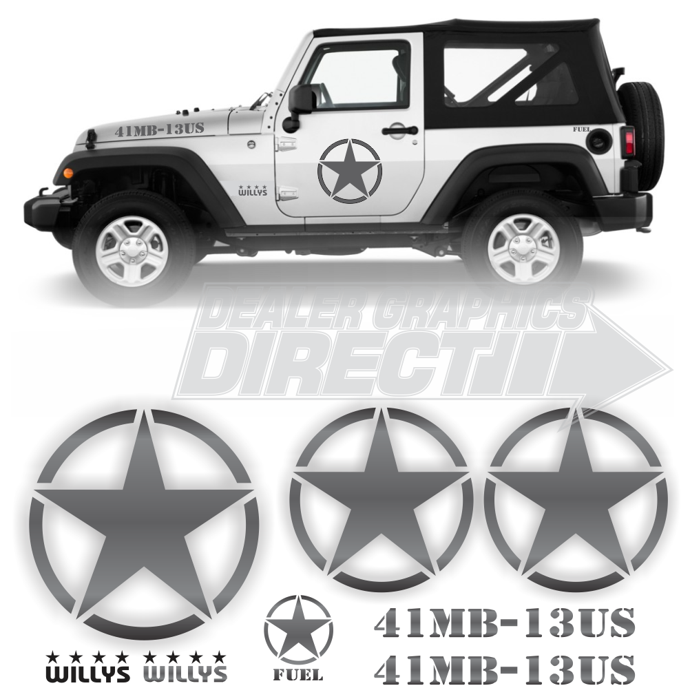 Custom Military Style Jeep Decal Set for All Years Jeep Models Willys Wrangler Cherokee Renegade CJ